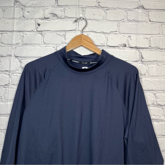 Russell Dri-Power 360 Mock Neck Long Sleeve Shirt Mens Size Large Blue Stretch - Picture 2 of 9